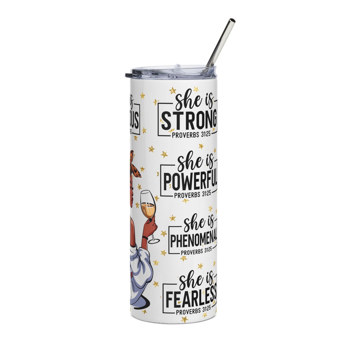 Empowering Stainless Steel Tumbler, 20oz | Inspirational Gifts for Women, Motivational Drinkware, Proverbs 31:25, Unique Coffee Cup, Elegant