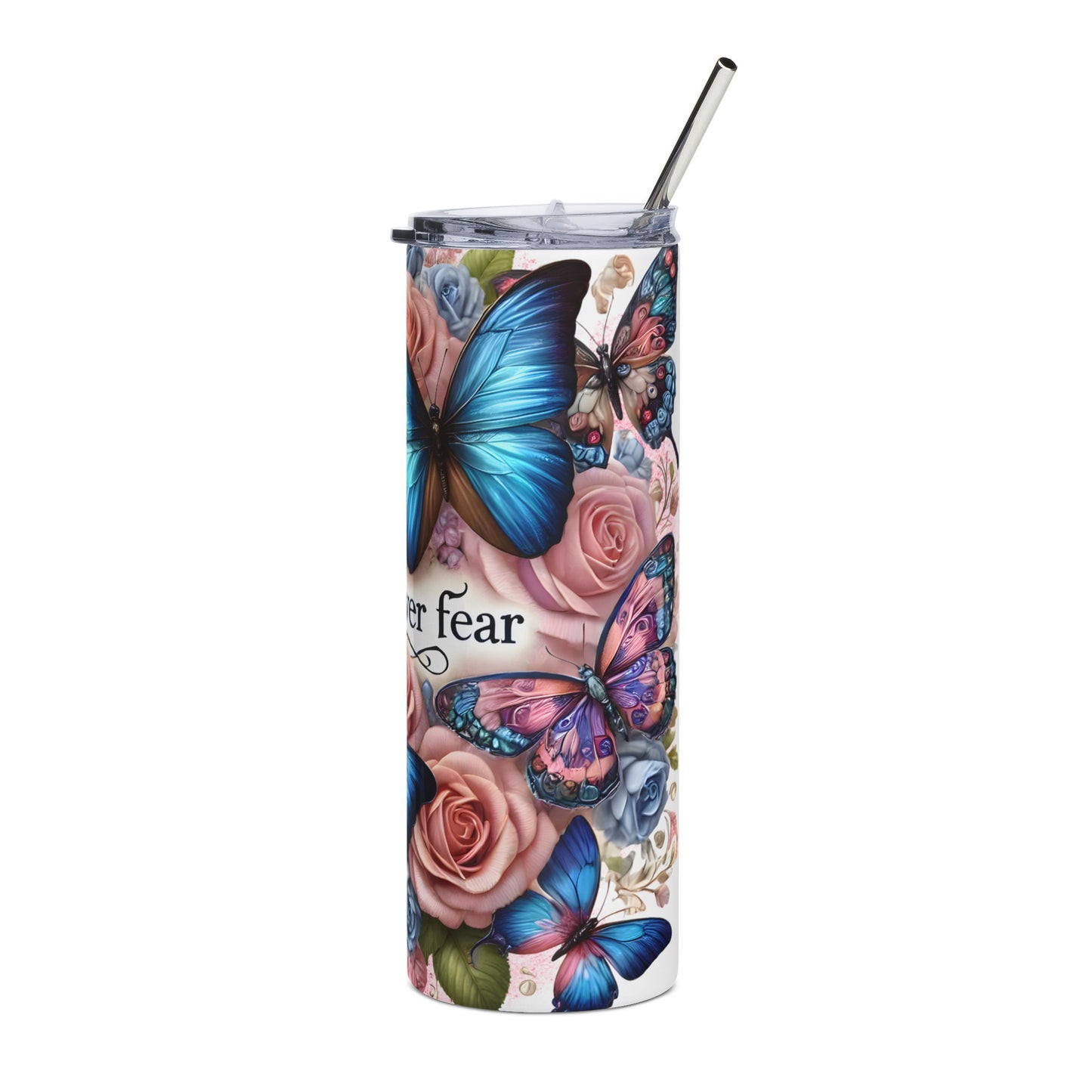 Floral Butterfly Faith Tumbler | 20oz Stainless Steel Drinkware, Inspirational Gift, Motivational Tumbler, Summer Hydration, Eco-Friendly