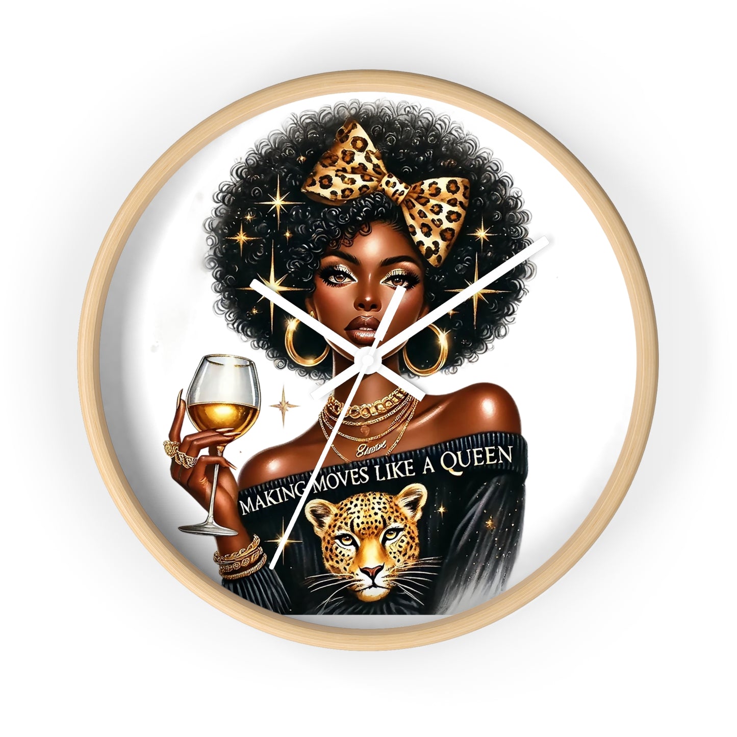 Elegant Queen Wall Clock | Making Moves Like A Queen | Chic Home Decor, African American Art, Gift for Her, Boho Wall Decor, Stylish