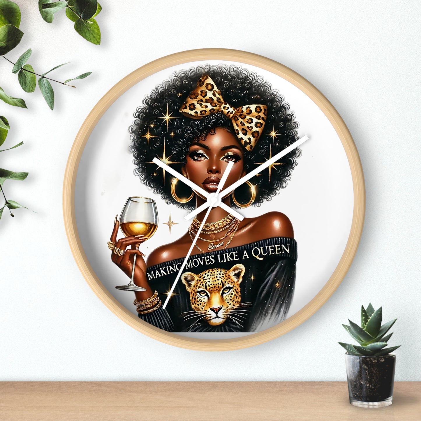Elegant Queen Wall Clock | Making Moves Like A Queen | Chic Home Decor, African American Art, Gift for Her, Boho Wall Decor, Stylish