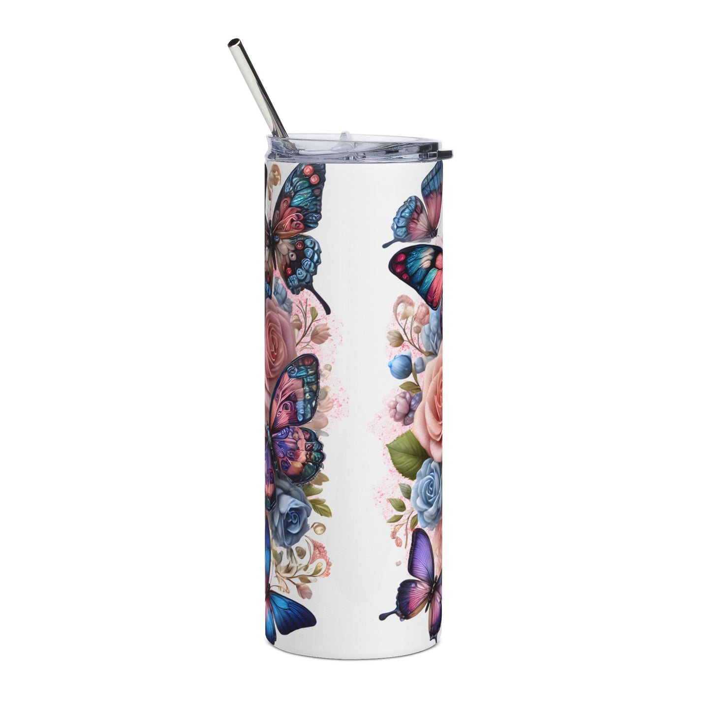 Floral Butterfly Faith Tumbler | 20oz Stainless Steel Drinkware, Inspirational Gift, Motivational Tumbler, Summer Hydration, Eco-Friendly