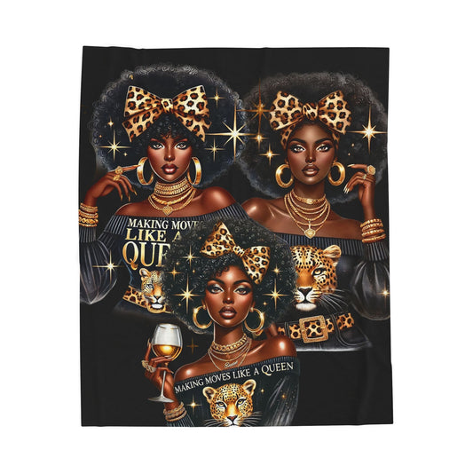 Queen Vibes Velveteen Plush Blanket | Cozy Living Room Decor, Unique Gift, Soft Throw Blanket, Stylish Home Accent, Trendy Blanket