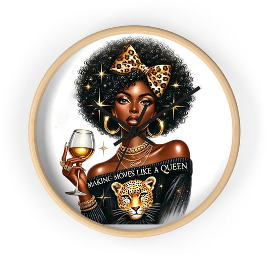 Elegant Queen Wall Clock | Making Moves Like A Queen | Chic Home Decor, African American Art, Gift for Her, Boho Wall Decor, Stylish